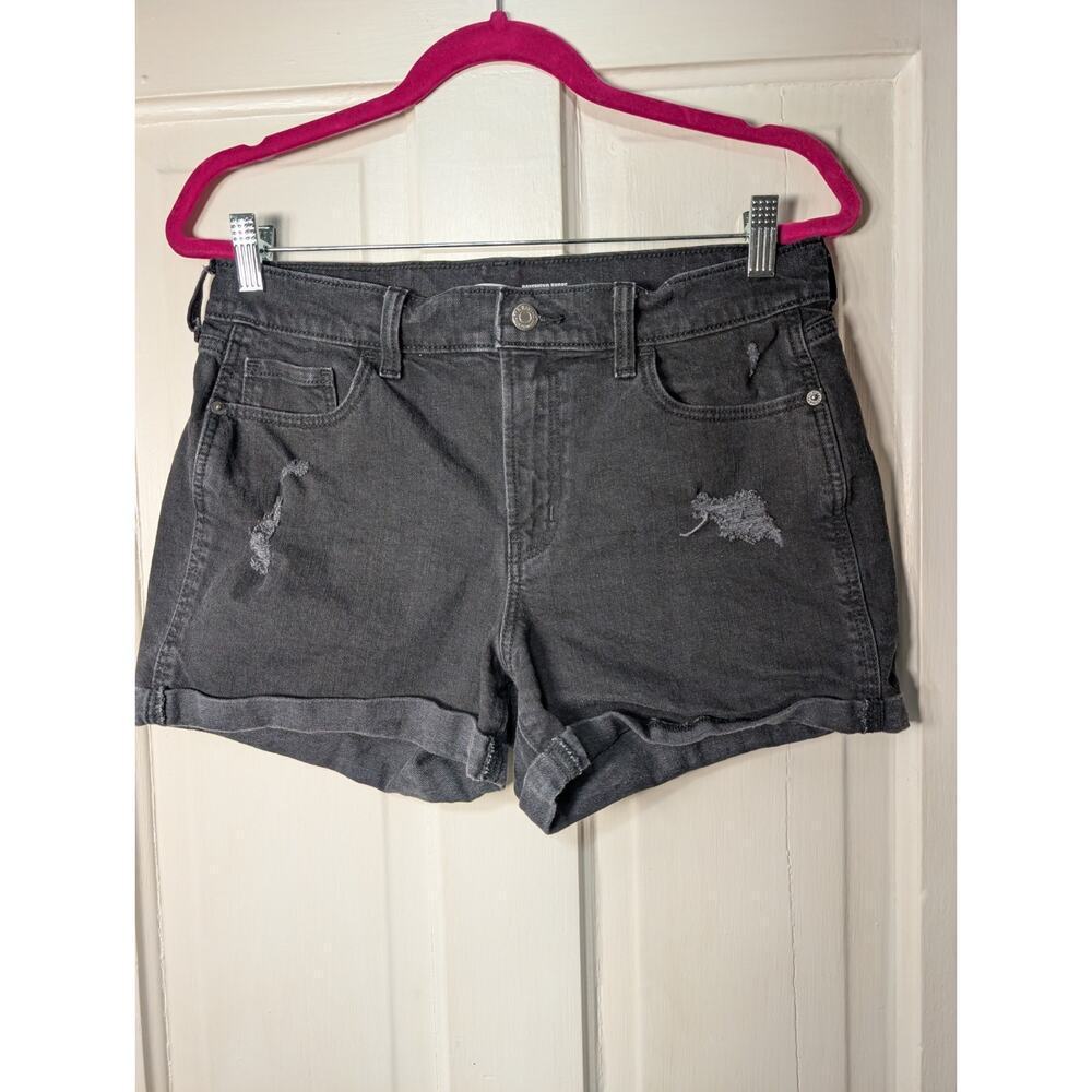 Old Navy Women's Boyfriend Shorts Mid Rise Black Distressed Size 8 Denim (806)